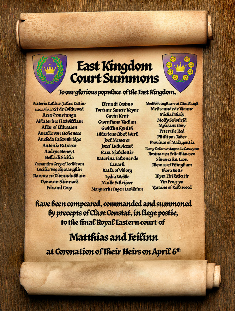 Scroll with the list of names summoned to the final court of Matthias and Feillin.